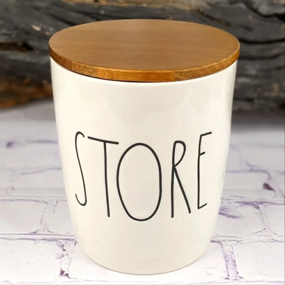Rae Dunn STORE Ceramic Canister with Wooden Lid